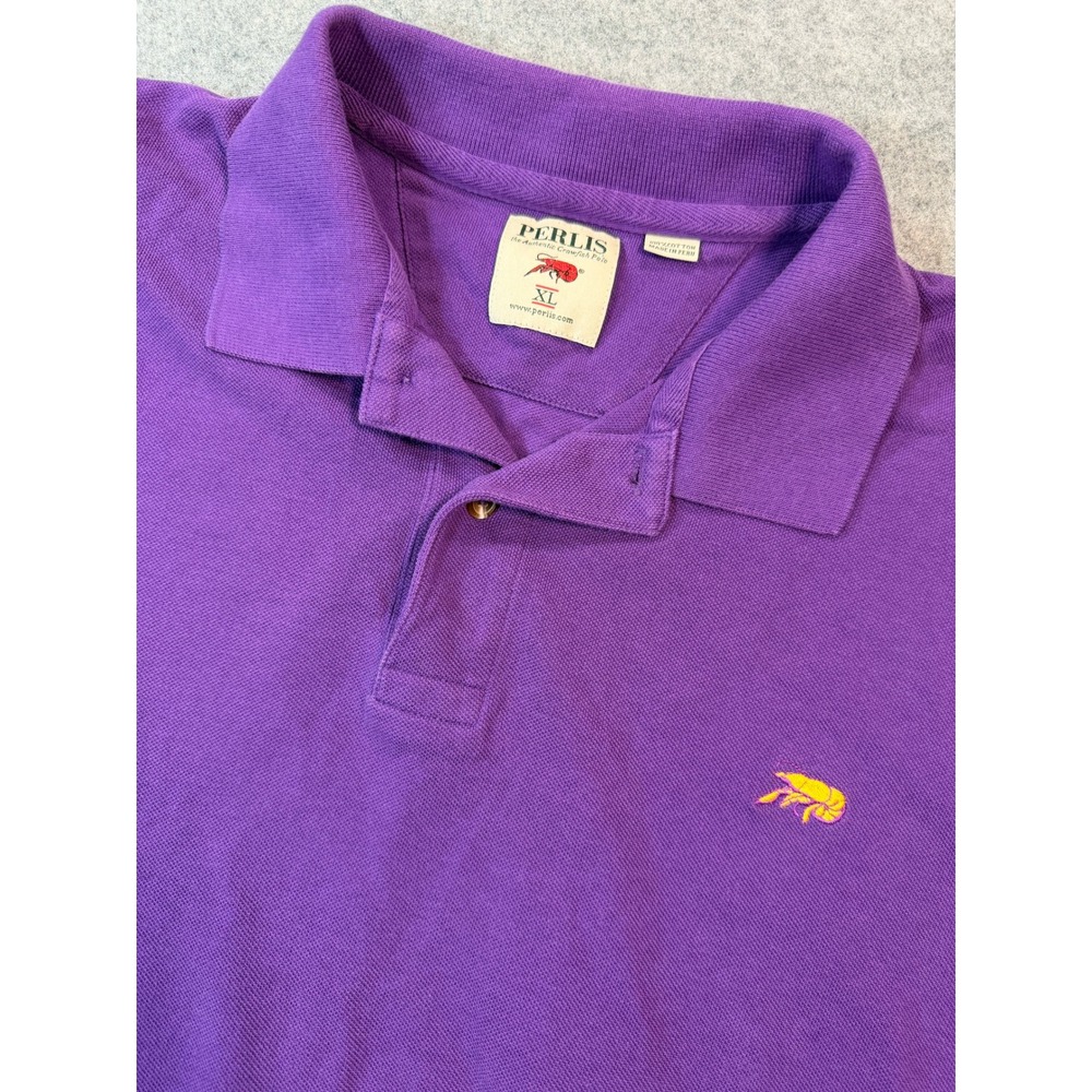 Perlis Mens XL Purple Authentic Crawfish Polo Shirt Short Sleeve Cotton Pique